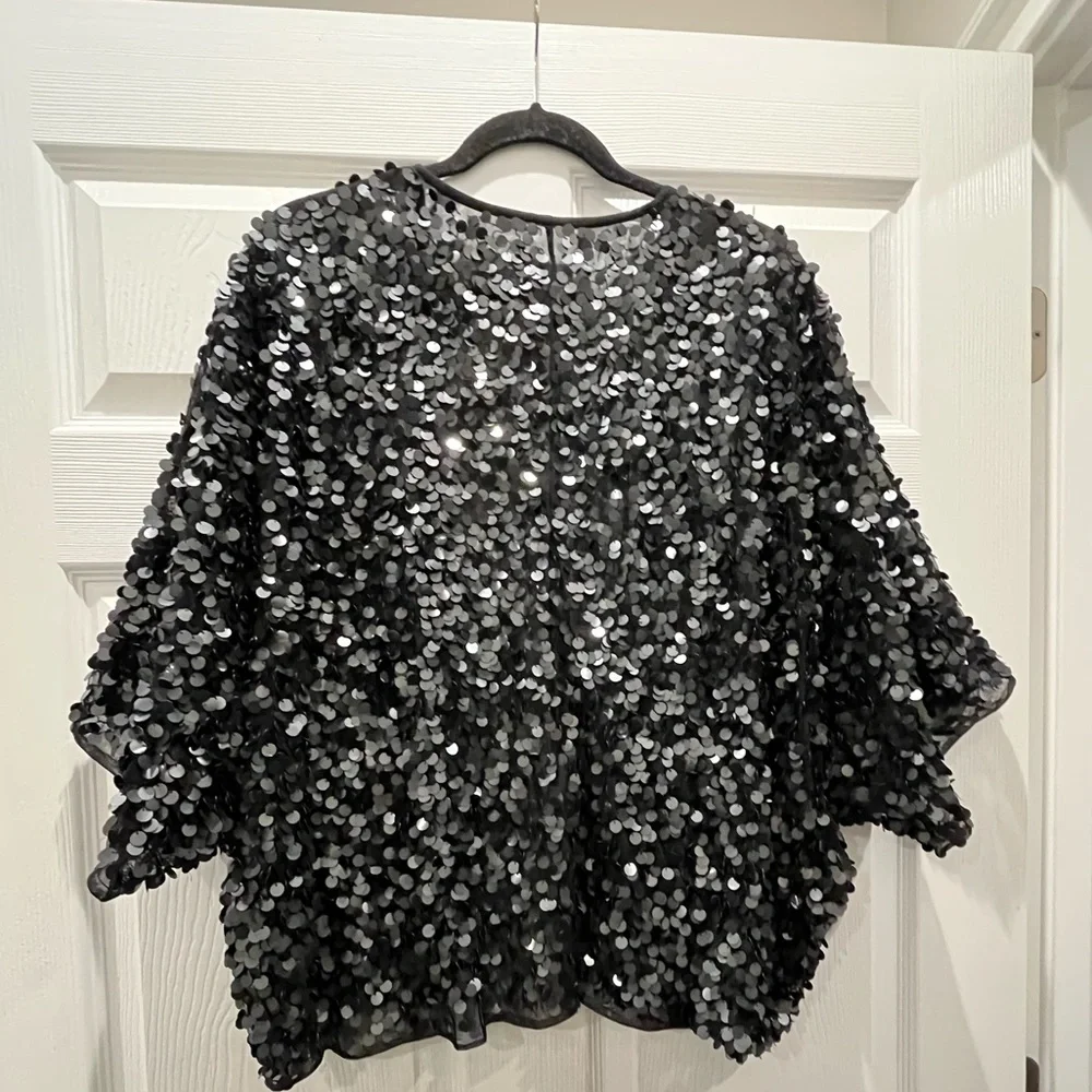 Black Sequin Cape Jacket Short Sleeve - Picture 5 of 16